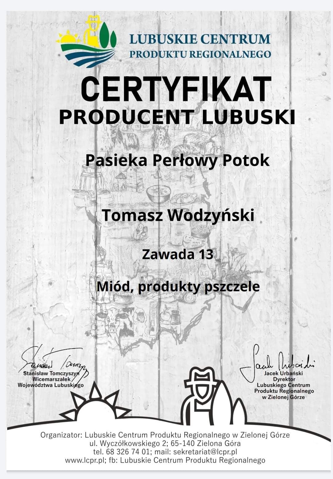 Certyfikat Pasieki Perłowy Potok